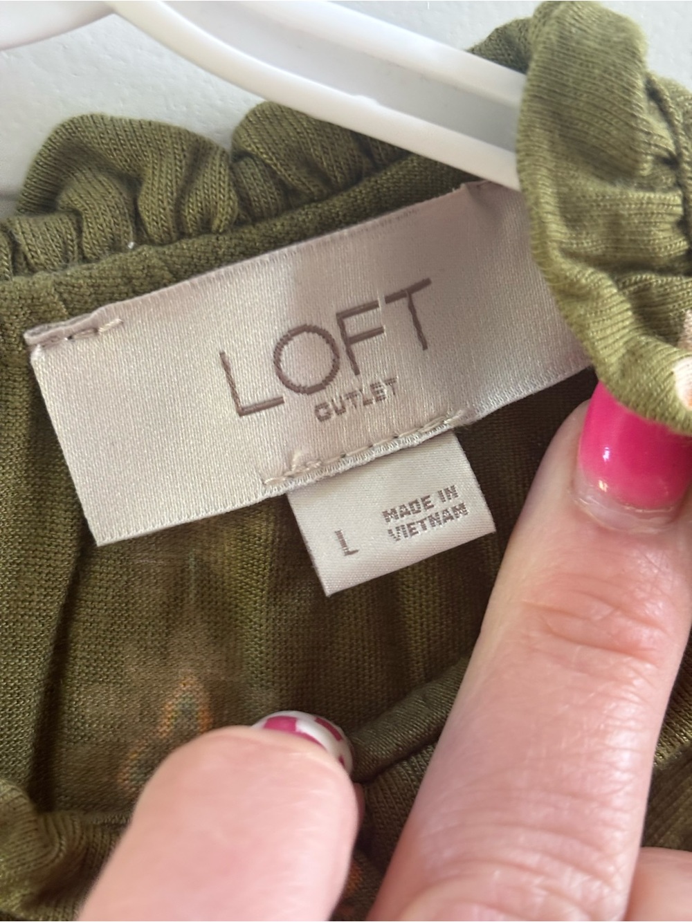 Loft Olive Green Floral Ruffle Yoke Blouse Top Size Large - Picture 4 of 9